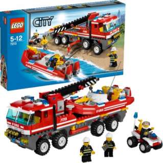 NEW LEGO 7213 OFF ROAD FIRE TRUCK & FIREBOAT SET city town fireman 