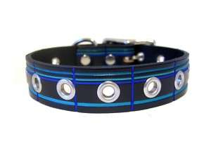 Designer Grummet dog Collar leather Studs Black Blue   