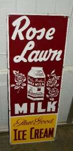 OLD Rose Lawn Dairy Milk Ice Cream Porcelain Indiana SIGN Graphic 