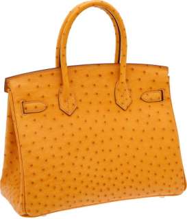 Hermes 30cm Rare Saffron Ostrich Birkin Bag with Gold Hardware  