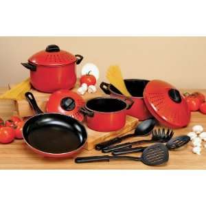  11 Pc. Lock & Strain Cookware Set Red