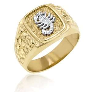   Mens 14K Yellow Gold Ring Accented With White Gold Scorpion Jewelry