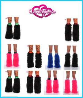 SEXY SEQUIN TOPPED RAVEWEAR FLUFFY LEGWARMERS FURRY BOOT COVERS  
