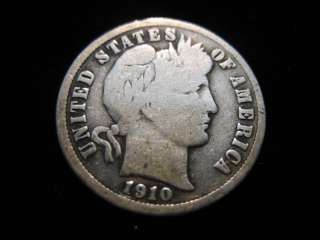 US COIN   1910 SILVER BARBER DIME LOOK  