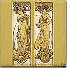 Alphonse Mucha Art Nouveau Ceramic Tile Laurel Leaves  