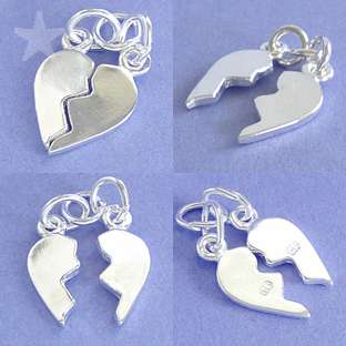 BROKEN HEART TWO PIECES Sterling Silver Charm Pendant  