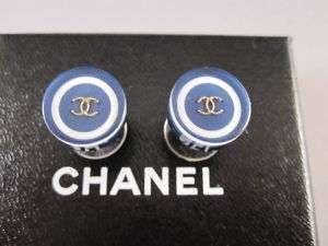 Auth CHANEL 10P Navy Button CC Logo Stud Earrings NEW  