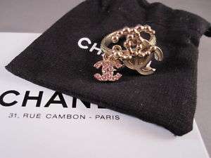 Auth CHANEL 10A Dangle CC Trio Crystal Gold Tone Ring  