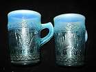 DUGAN CARNIVAL GLASS STORK AND RUSHES W/LATTICE BAND MUGS (2)