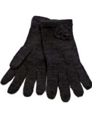 Chaps Womens Sleek Black Knit Gloves with Rosette Detailing