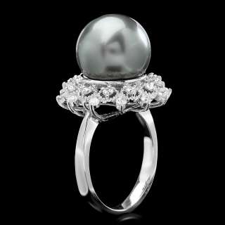 6300 CERTIFIED 14K WHITE GOLD 12.5MM PEARL 0.60CT DIAMOND RING + NO 