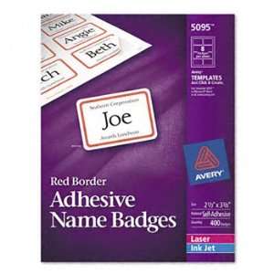   Inkjet Name Badge Labels, 2 1/3 x 3 3/8, Red, 400/Box