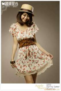 Womens Printing Chiffon mini Dress With belted 7780  