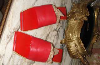   HERMES RED LEATHER WOOD WEDGE SANDALS SZ 38 SO SO COMFORTABLE  