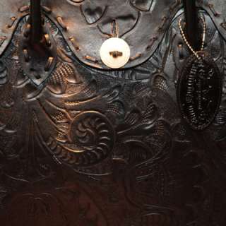 Hand Tooled Leather Bag with Bone Buttons   Hand Made  