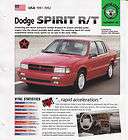 IMP info/photo card 1991 1992 Dodge Spirit R/T