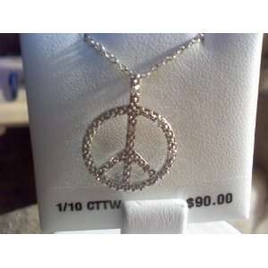  Cttw Diamond Peace Themed 925 Marked Sterling Silver Necklace Was $90