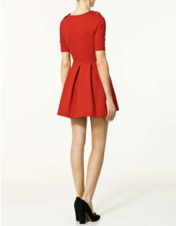 Zara Hot Red Pleated Skater Party Corktail Dress  