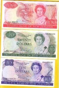 6X New Zealand QE II $100,,20,10,5,2 &1 note.GEM UNC  