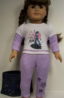 ROCK STAR Outfit w/Shirt, Skirt, Leggings 3pc Doll Clothes For 