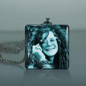 Janis Joplin Portrait Glass Tile Necklace Pendant 634  