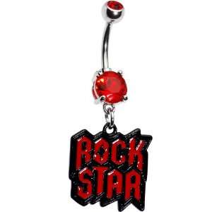  Ruby Red Gem Rock Star Belly Ring Jewelry