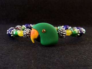 Male Eclectus Parrot Art Beaded Bracelet Jewelry by Clay Artist Alicia 
