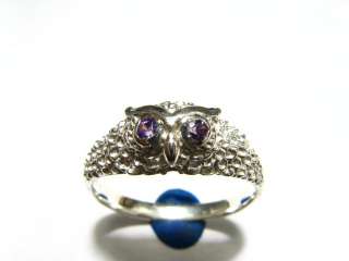 GENUINE AMETHYST OWL 100% STERLING SILVER 925 RING  ALL SIZES  