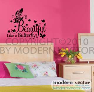 Beautiful like Butterfly Vinyl Wall Quote Decal Nursery  