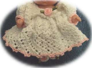 Crochet Pattern for 5 Berenguer Pretty White Dress Set  