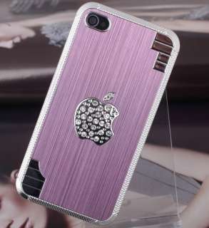 Elegant Pink Bling Diamond Apple Logo Hard Skin Cover Case for iPhone4 