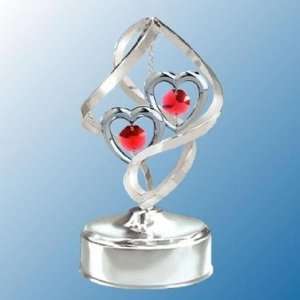   Spiral Twin Hearts Music Box   Red Swarovski Crystal