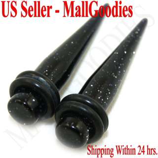 1057 Black Glitter Stretchers Tapers 2G 2 Gauge 6mm  
