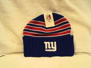 NEW YORK GIANTS Embroidered Logo NFL Blue Multi Striped Knit Cuffed 