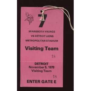  1978 Detroit Lions @ Minn Vikings Visiting Team Pass 