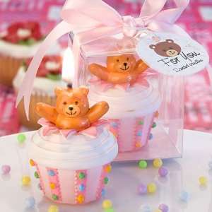 Candle Favors 2 x 1 1/2, Teddy bear inspired delectable pink cupcake 