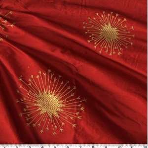  54 Wide Embroidered Silk Dupioni Starburst Red Fabric By 