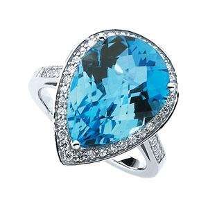  Swiss Blue Topaz Diamond Ring in 14k White Gold (0.75 Ct 