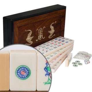 Chinese Mahjong Rosewood Bamboo Bone Set w/ Bats  
