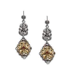   Gold & Silver Byzantine Filigree White Topaz Garnet Earrings Jewelry