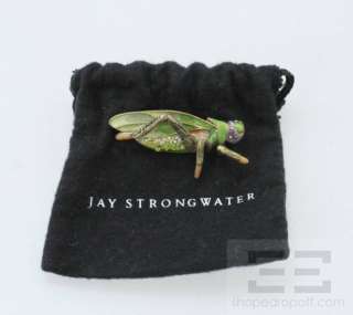 Jay Strongwater Green & Crystal Jeweled Grasshopper Brooch Pin  