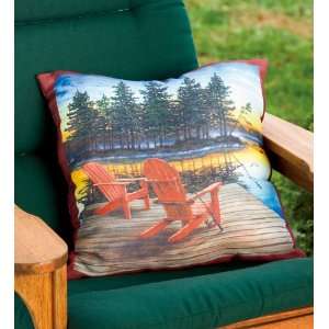 Serene Lakeside Adirondack Scene Outdoor Pillow, 18 Square  