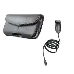  Black Deluxe Horizontal Leather Pouch Case with Belt Clip 