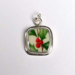 Broken China Jewelry   Lenox Holiday Holly   Sterling Silver Charm 