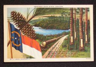 1940s North Carolina Greetings State Flag Pine Trees NC  