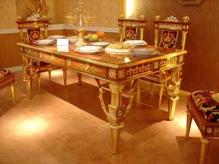   Venetian Dining Room Table & Chairs  24kt Gold Plated Italian Fabric