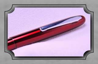 BULLET METALLIC RUBY RED COMPACT BALLPOINT PEN w/CHROME ACCENTS & BLUE 