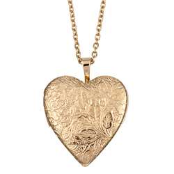 Goldplated Brass Floral Engraved 20 mm Heart Locket Necklace 