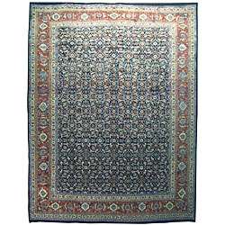   Tabriz Hand knotted Navy Wool Herati Rug (96 x 126)  