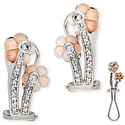   Mother of Pearl and Cubic Zirconia Flower Earrings  